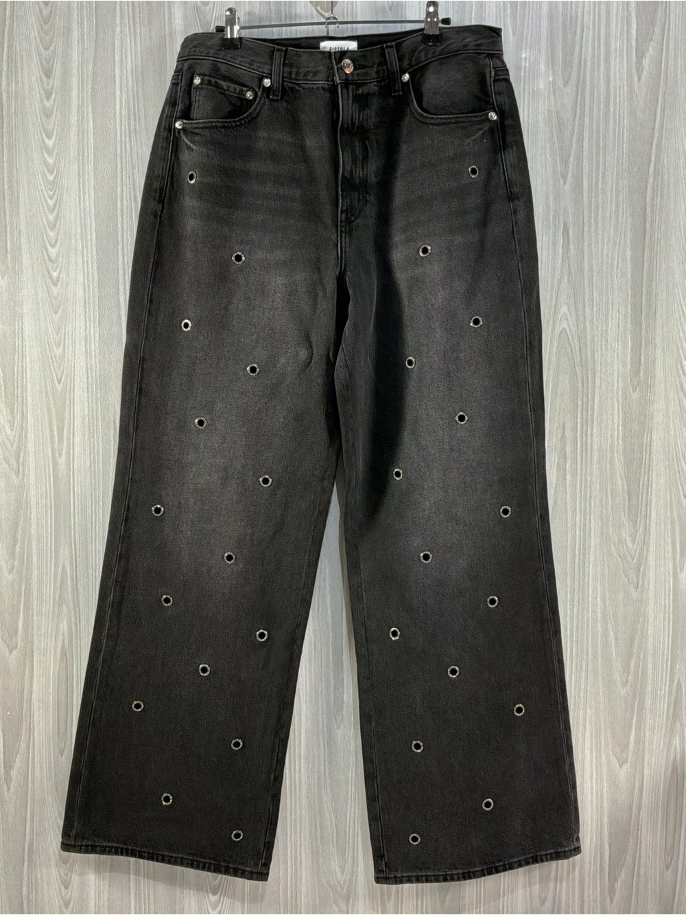 Pistolla Hendrix High Rise Baggy Black Denim Jeans Eyelet Silver Grommet Sz 29